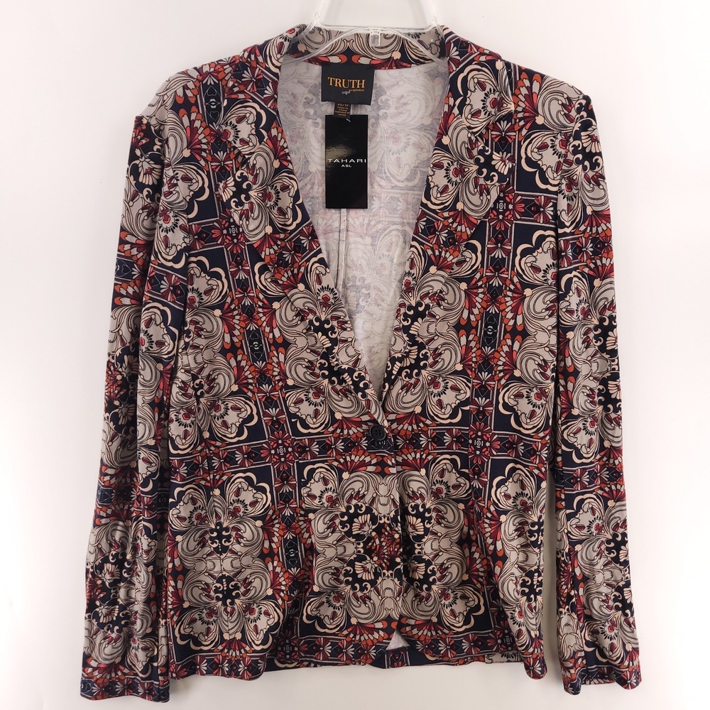 Truth By Republic Tahari Asl Paisley Floral Print Blazer Blouse Stretch Women XS